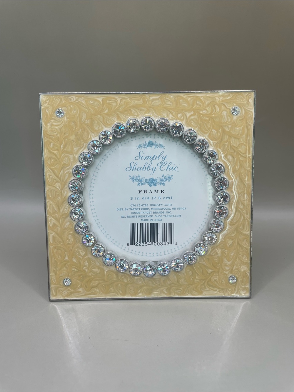 VTG Simply Shabby Chic 2005 Silvertone Cream Enamel Rhinestones 3” D Photo Frame